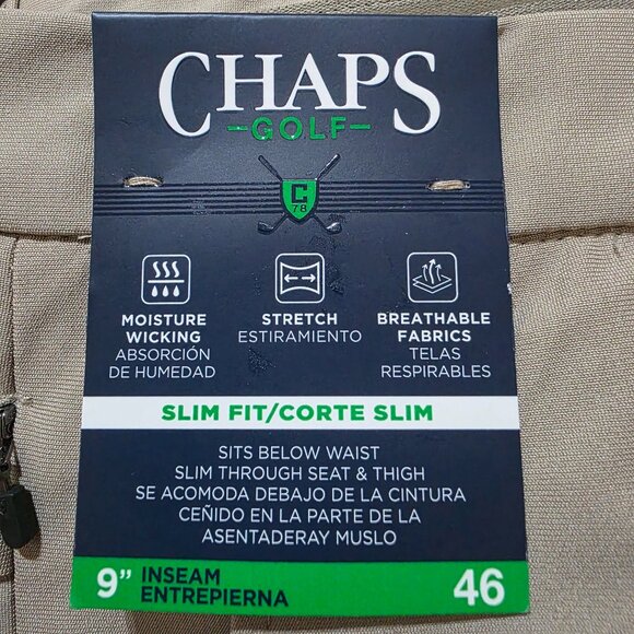 Chaps Golf Shorts Performance Flat Front Stretch 9" Inseam Mens Sz 38 & 46 Khaki - Picture 3 of 11